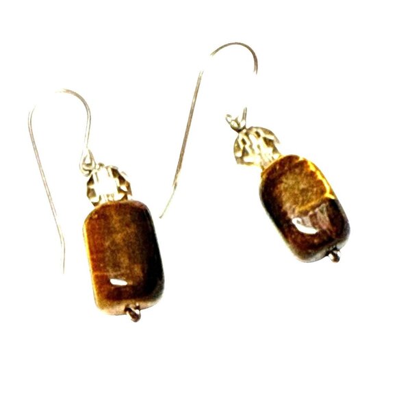 Tiger Eye Dangle Earrings with Faceted Crystal Beads Handmade Jewelry - Picture 1 of 9